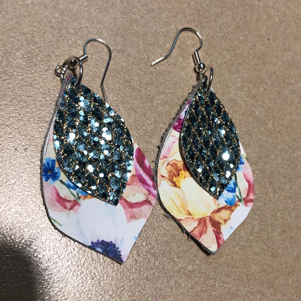 Leather teardrop earrings, handmade